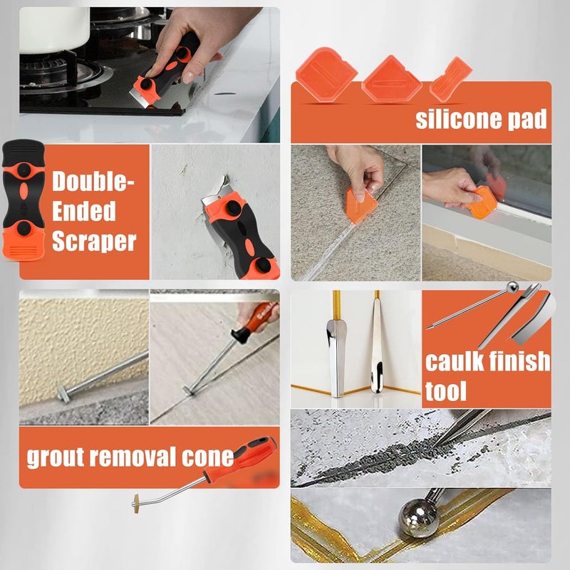 Matework Caulking Tool Kit, Stainless Steel Caulk Remover Caulking Tool Set with Cut Resistant Gloves, Scraper, Silicone Caulking Tools, 4 in 1 Caulking Finishing Tool for Bathroom Kitchen Living Room - Image 5